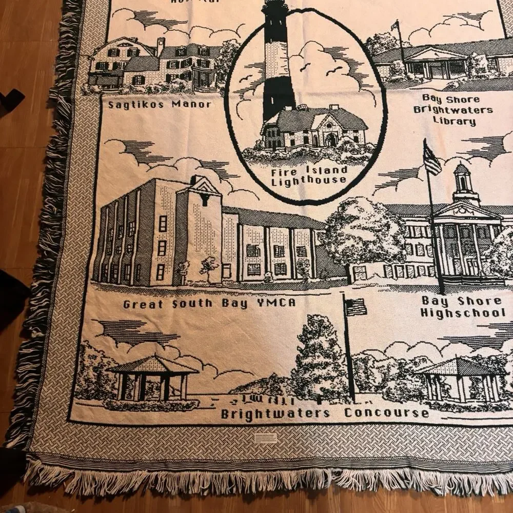 Bay Shore Brightwaters Woven Throw Blanket Fire Island Lighthouse Long Island